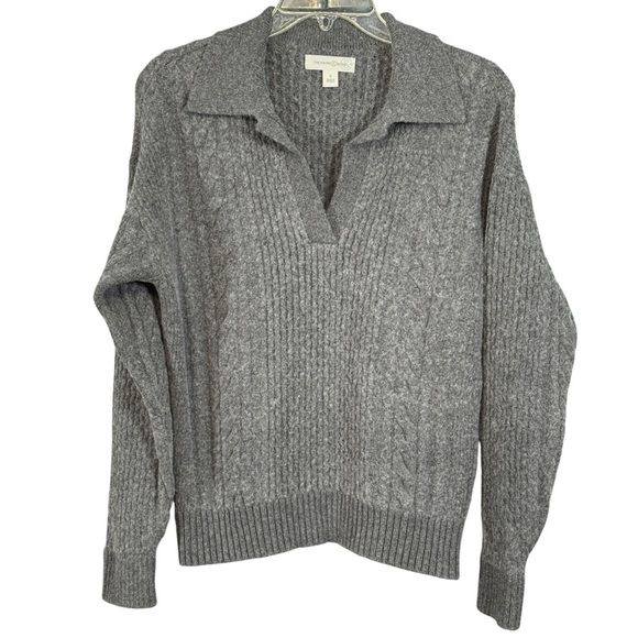 Treasure & Bond Gray Cable Knit Polo Sweater Merino Wool S - Picture 1 of 6